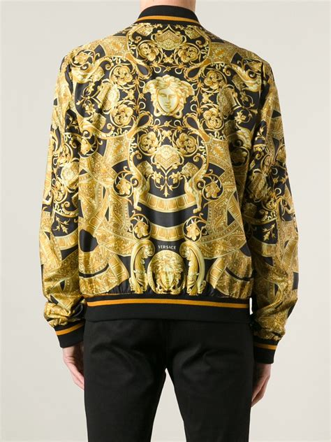 versace lion bomber jacket gold white black|versace bomber jacket leather.